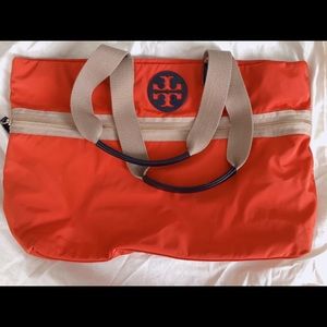 Tory Burch Soft Nylon Tote Equest Orange Tory Navy